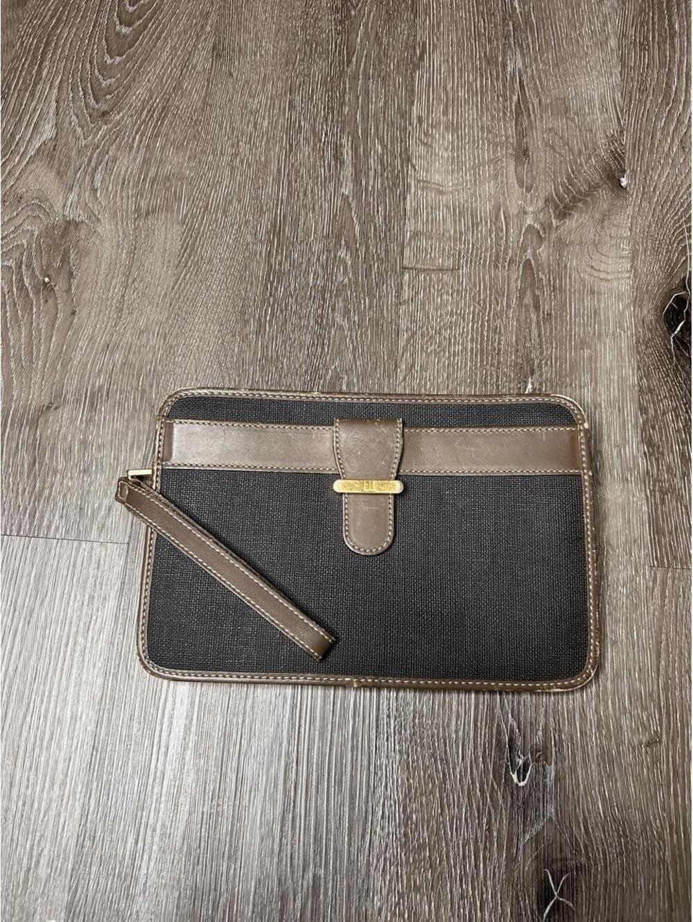 Vintage DUNHILL Clutch Bag Herringbone PVC x Leather Authentic